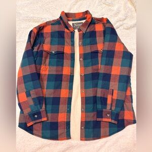 Natural Reflections Orange & Blue Plaid Sherpa-Lined Flannel Jacket Shacket L
